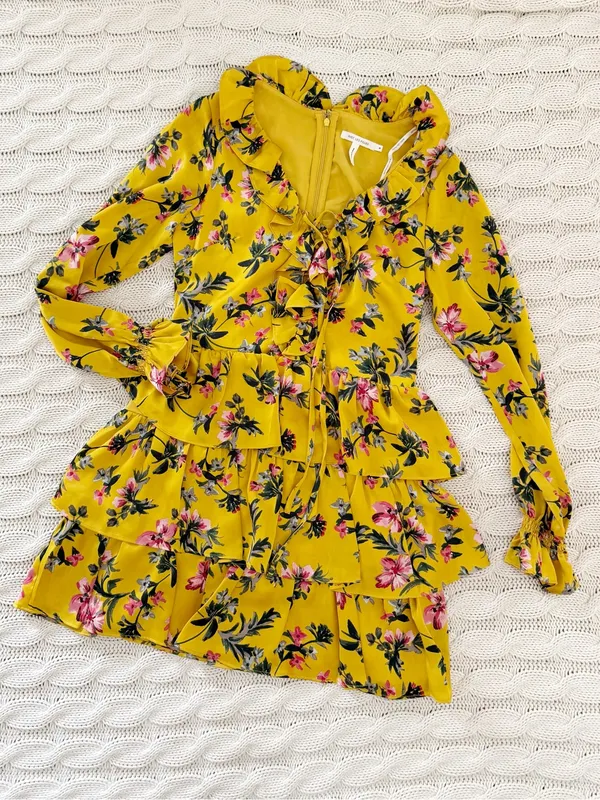 Avec Les Filles Yellow Floral Tiered Mini Dress - Image 2