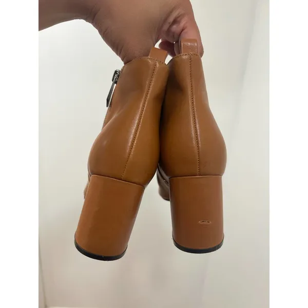 Marc Fisher Retta Cognac Leather Pointed Toe Side Zip Block Heel Booties 9 - Image 9