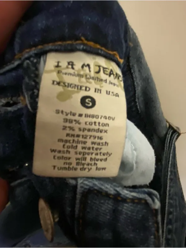 I&M Jeans Womens Dark Blue Wash Denim Overalls Pants S Small 29” Distressed - Image 11