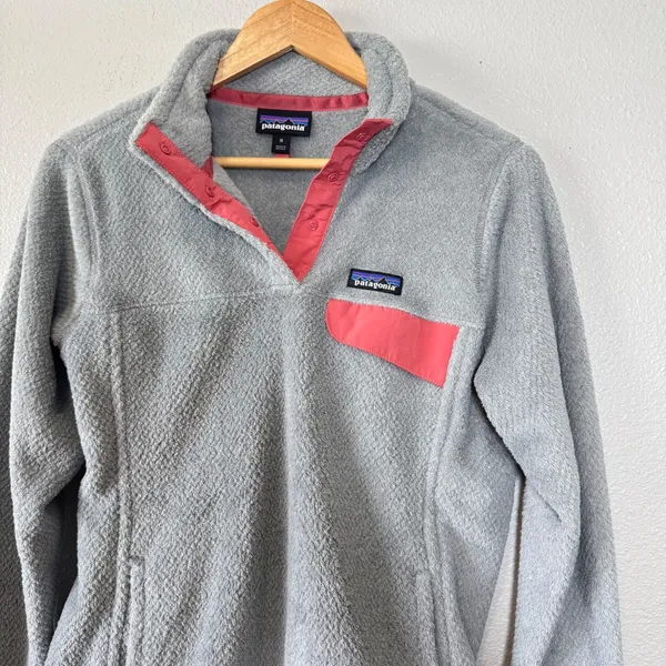 Patagonia Re-Tool Fleece 1/4 Snap-T Pullover‎ Gray Aurea Pink Trim Medium - Image 8