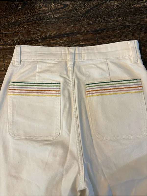 & Other Stories Flare Jeans Women 26 White Embroidered Patch Pockets - Image 7