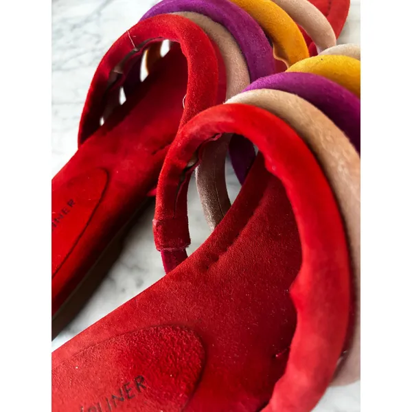 Donald J. Pliner Kip Slide Sandals 8 Red Multi Suede Rainbow Multi-Strap Shoes - Image 5