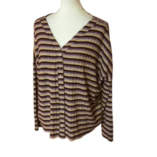 BKE Buckle Striped Button Front Top Womens Small Boho Ribbed Long Sleeve Shirt - Image 2