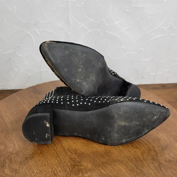 JustFab Jenna Women's Ankle Boots 7 Black Studded Suede Slip On Block Heels - Image 7