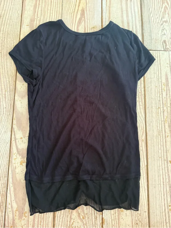 Free People Black Ribbed Layered Hem T-Shirt size m - Image 2