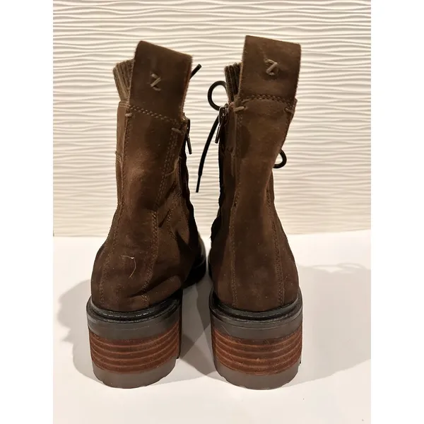 Zodiac Combat Boots Womens 10 Brown Excellent Suede Knit Collar Lug Sole Lace Up - Image 3