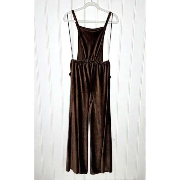 Earthbound Trading Co Brown Velvet Corduroy Wide Leg Overalls Jumpsuit Small NEW - Image 6