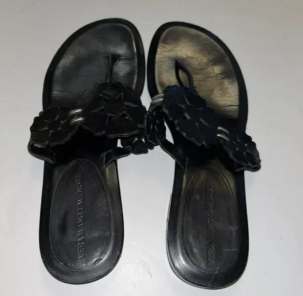 Lavender Black Leather Sandals 6.5 - Image 3