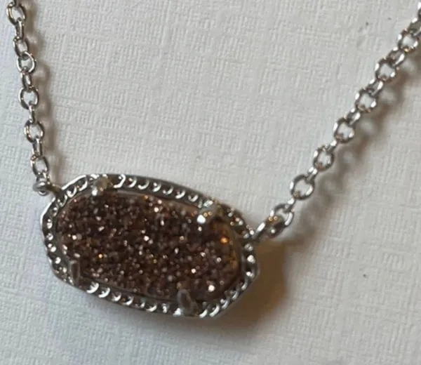 Kendra Scott Elisa Copper Drusy Pendant Silver Chain Necklace - Image 4