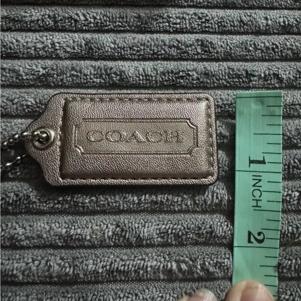 Coach Metallic Gray 2.5” Leather Fob Hang tag Charm Keychain authentic - Image 3