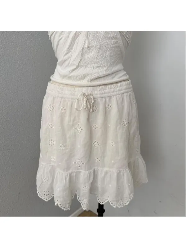 Aerie white cotton blend mini skirt with adjustable waistband - Size M - Image 3