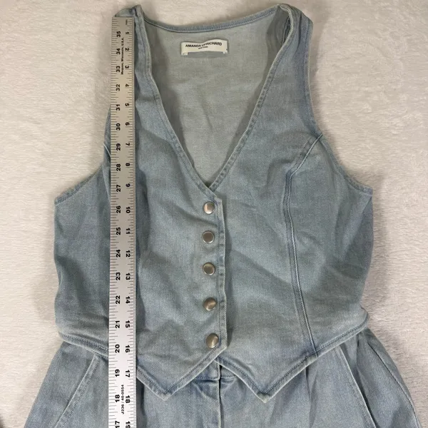 Amanda Uprichard Denim Jumpsuit Light Wash Wide Leg Sleeveless V-Neck Medium - Image 5