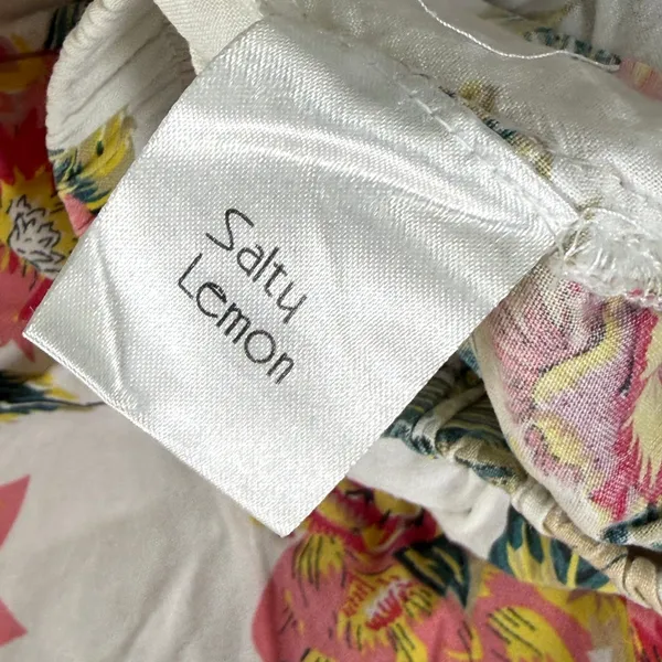 Salty Lemon Floral Wide‎ Leg Tulip Hem Pants White Pink Yellow Large Tropical - Image 9