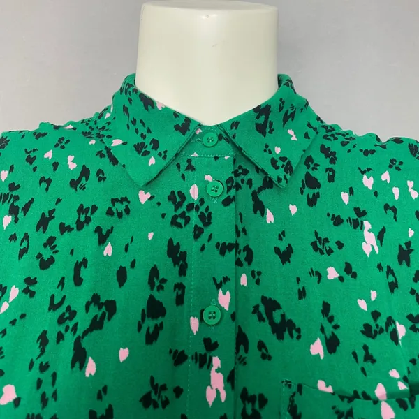 Hush Ren Shirt Dress Leopard Heart Print Women Sz‎ 6 Green Short Sleeve Colorful - Image 14