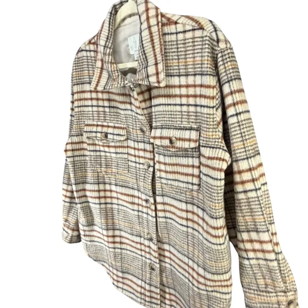 Joie Plaid Shacket Womens L Tan Beige Rustic Jacket - Image 4