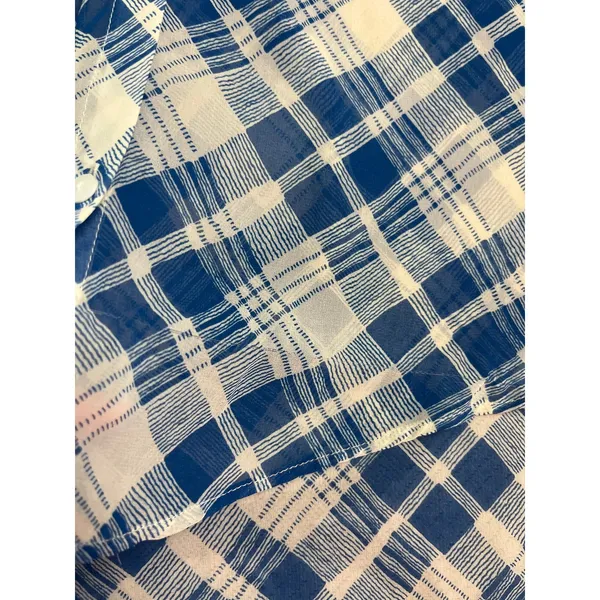 Free People Blue Cream Plaid Sheer Chiffon High Low Blouse Shirt Size Small - Image 11
