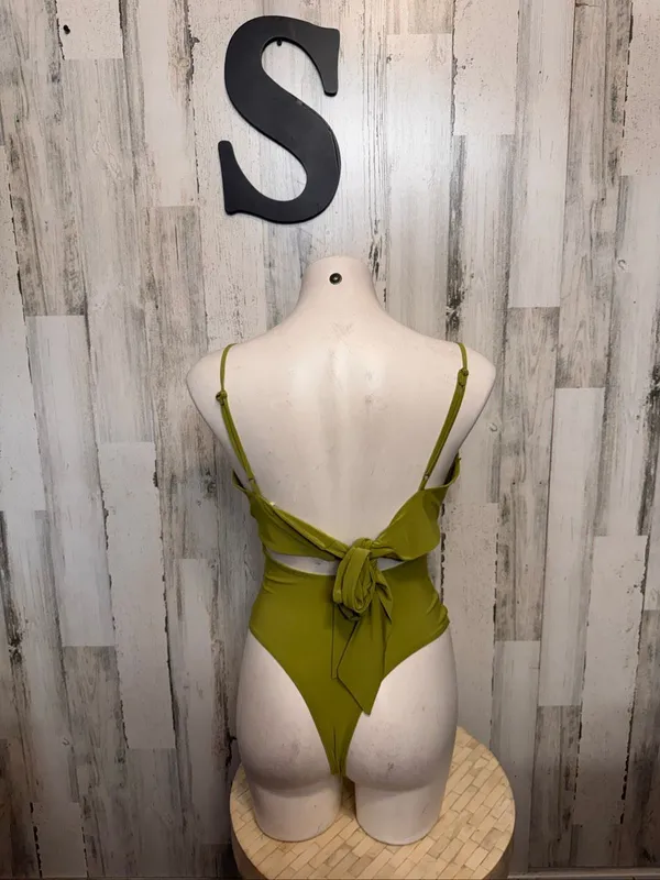 Meraki Cowl Neck Tie Back Cutout Bodysuit Womens S Chartreuse Olive Green - Image 3