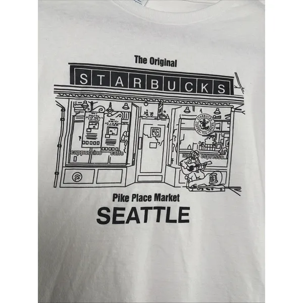 Delta Starbucks Pike Place Seattle T-Shirt Womens Size L White Graphic Tee - Image 3