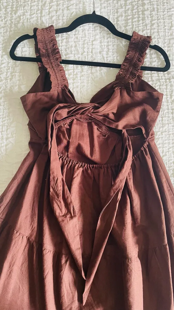 Charlie Holiday Chocolate Brown Linen Dress - Image 3