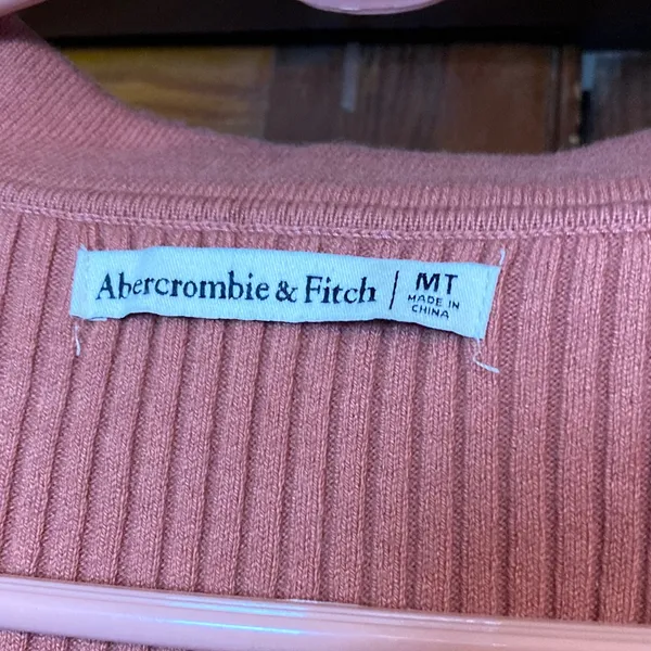 Abercrombie & Fitch Ribbed Pink Collared Bodycon V-neck Mini Dress Size MT - Image 8
