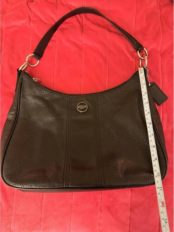 Black Vintage Coach Signature Stripe Perforated Leather Bag 2013 - Image 7