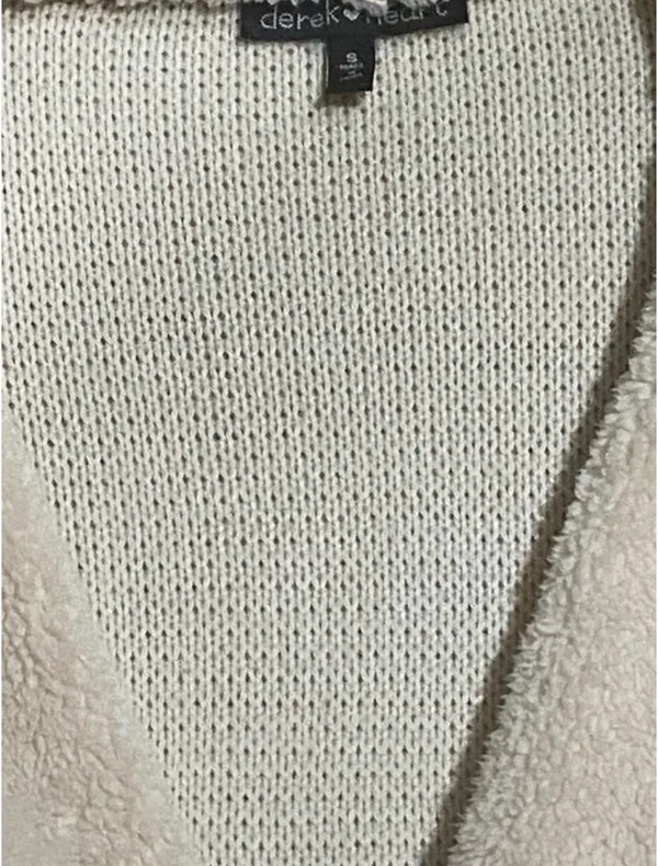 Derek Heart Cream faux fur trim thigh length cardigan sweater - Image 3