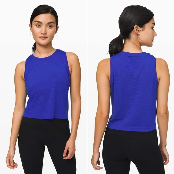 Lululemon Breeze By Muscle Crop Logo Tank in Jet Stream Blue Size 4 - Image 2