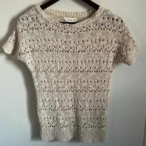 If It Were Me Vintage Cottagecore Open Knit Short Sleeve Boatneck Sweater - Image 8