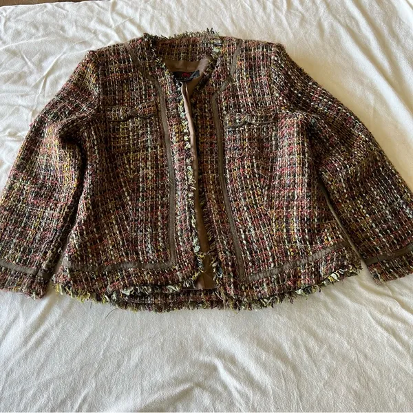 True Meaning fringe tweed jacket Green Size M - Image 3