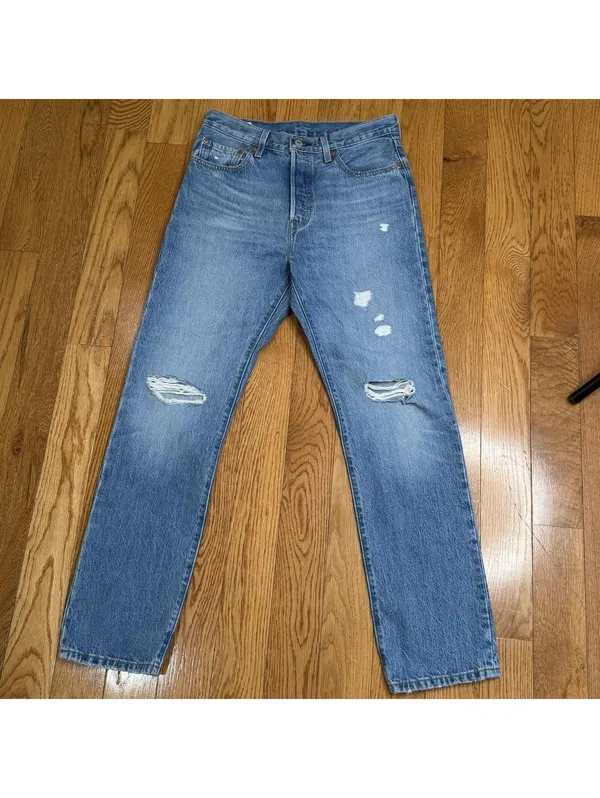 Size W28 L30 Levi’s Premium Detressed Jeans Women’s Light Wash Straight Leg Dnm - Image 3