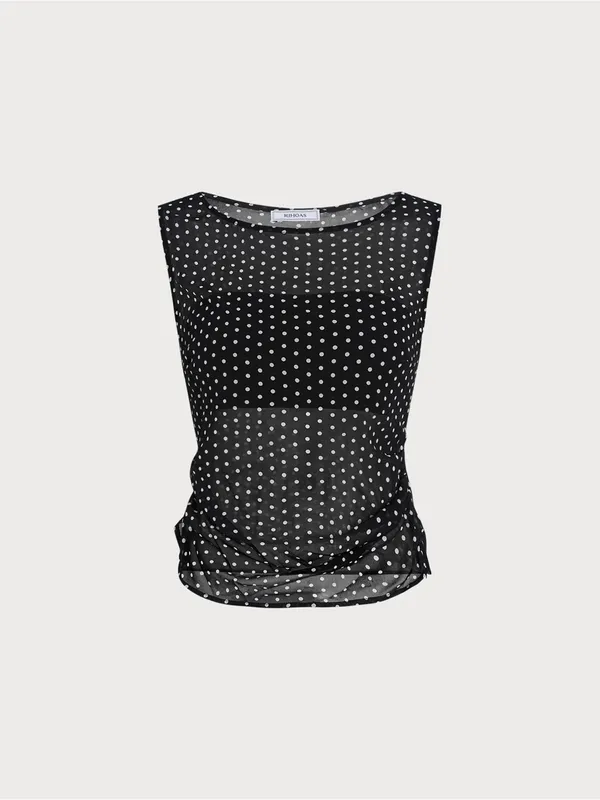 Rihoas Black Boat Neck Polka Dot Tank Top - Image 6