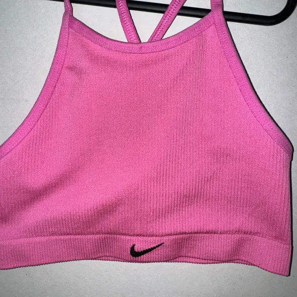 Nike Hot Pink Ribbed Sports Bra with Black Swoosh NEW Size XS - Image 2