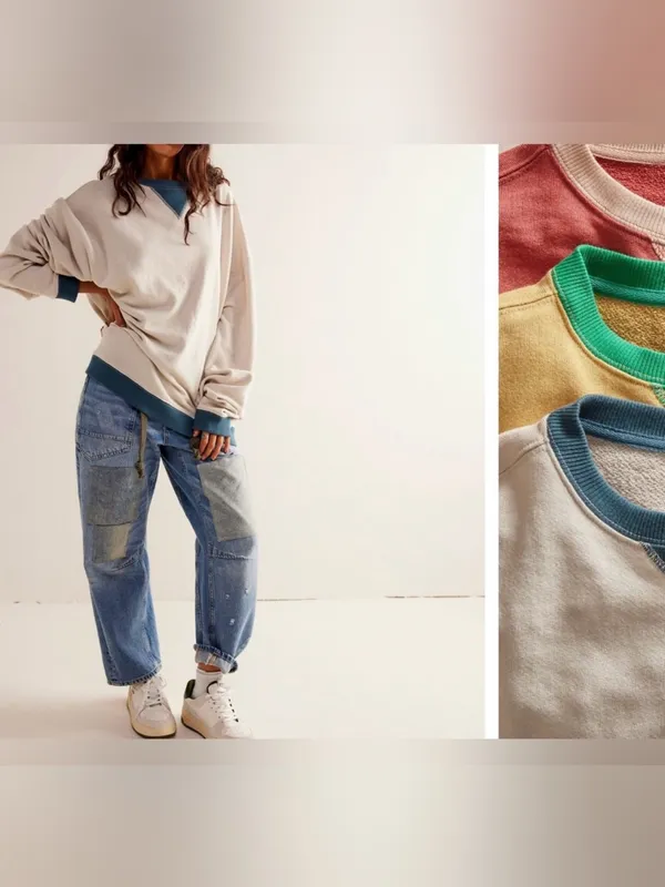 NWOT Free People We The Free Classic Crew Colorblock Sweatshirt - Tea Combo - XS - Image 5