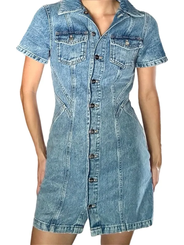 Anthropologie Pilcro Short-Sleeve Denim Button-Front Mini Dress Size 14 - Image 2