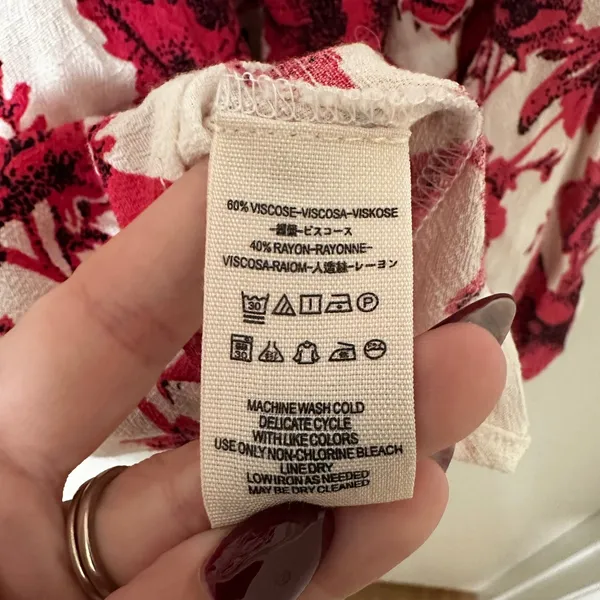 Free People | Women's Red Pink White Floral Ruffle Wrap Mini Dress, Size XS - Image 8