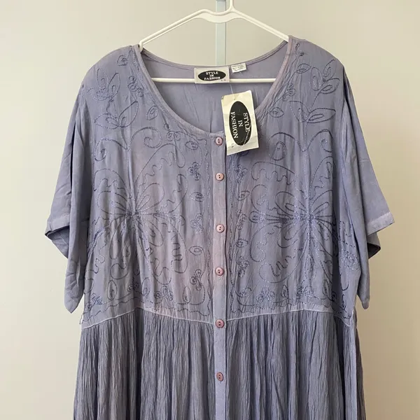 Style In Fashion Boho Beachy Relaxed Lagenlook Embroidered Maxi Dress Plus Blue - Image 2