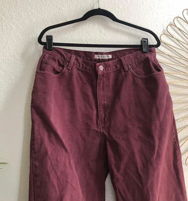 90s Burgundy purple high-waisted straight-leg mom 100% cotton pants jeans denim Size 32” waist/US size 10 - Image 2