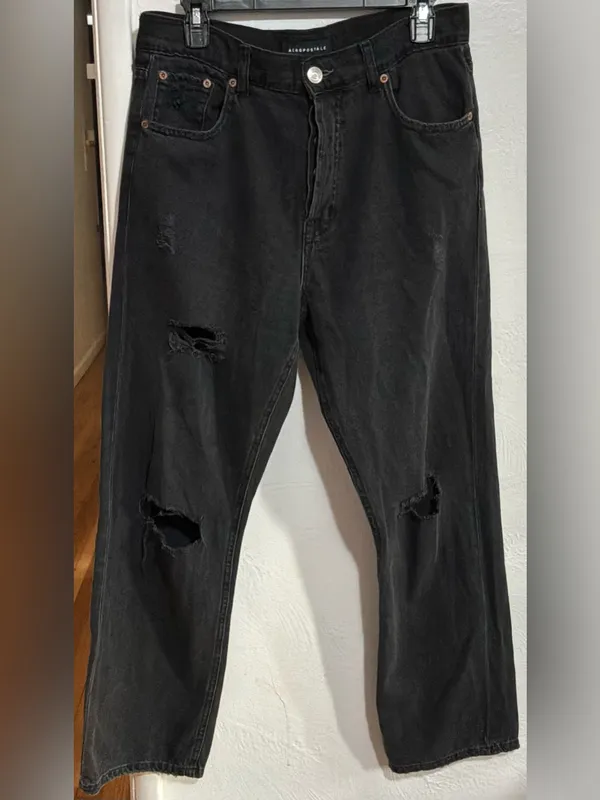 #41 Aeropostale 90’s Baggy Black Distressed High-Rise Jeans Size 10R - Image 5