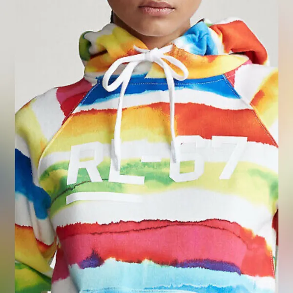 Ralph Lauren Watercolor Striped Rainbow Tie Dye Hoodie Size Large *no string - Image 4