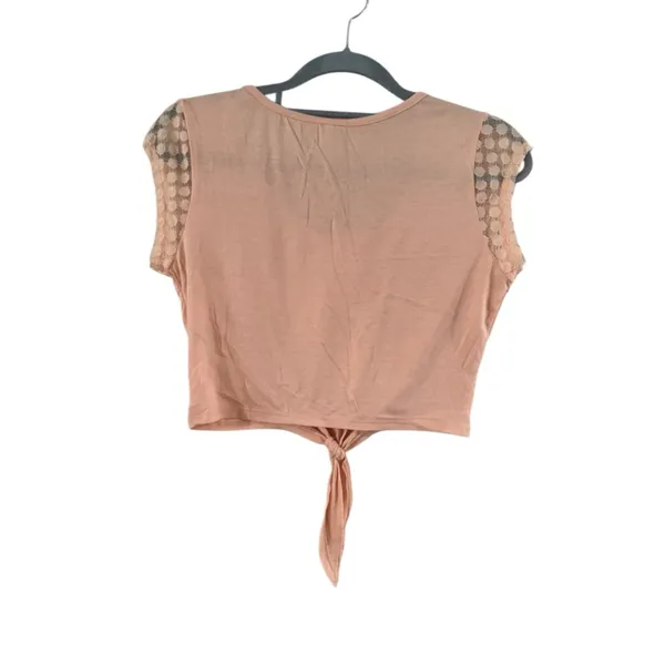 Women's Free People Peach Lace Sleeve Tie-Front Crop Top S - Image 10