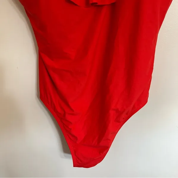 Women’s J. Crew Ruffle‎ Scoopback One Piece Swimsuit Size 16 Red Beach Summer - Image 4