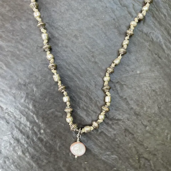 classic silver stone beaded necklace - Image 2