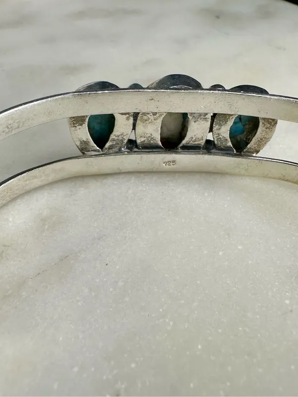 Cotton Candy Turquoise Sterling Silver Multi Stone 3 Stone Cuff Bracelet 925 - Image 4