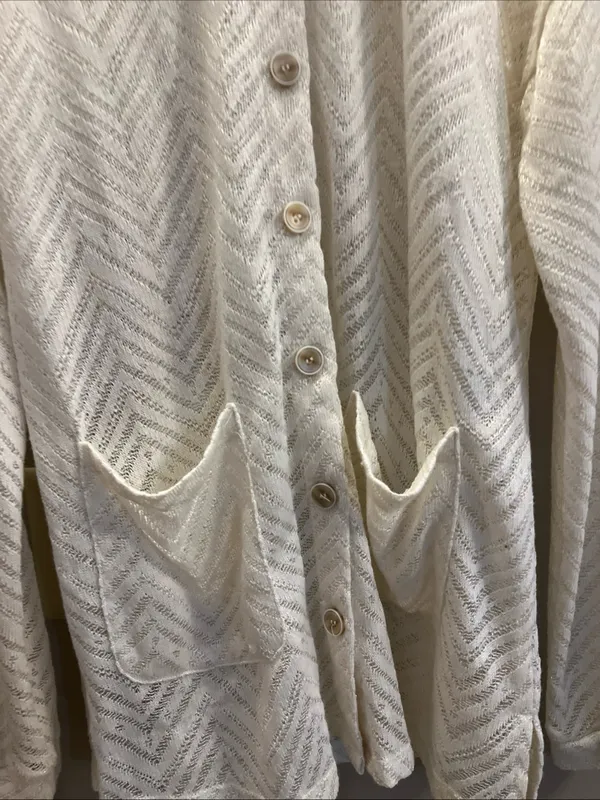 Mystree Cream Lightweight Open Knit Button Cardigan - Image 3