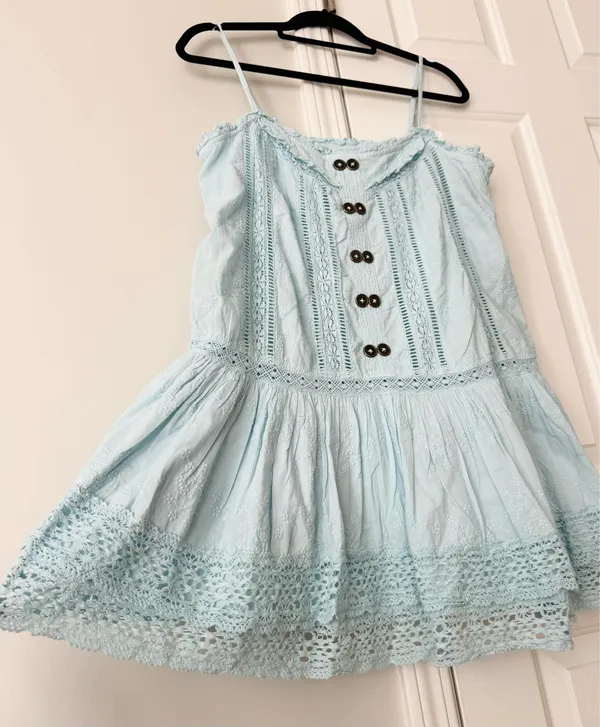 Anthropologie Pilcro Square-Neck Lace Swing Mini Dress, Size M - Image 9