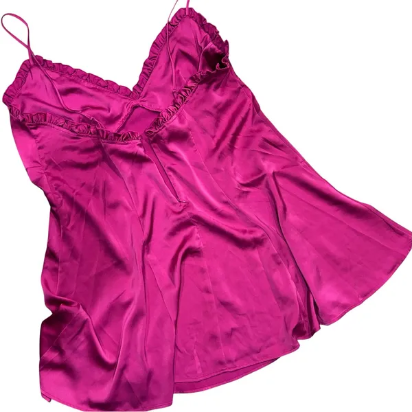 H&M Mini Baby Doll Slip Dress Ruffles Flowing Y2K Boho Satin Fuchsia SZ XL - Image 4