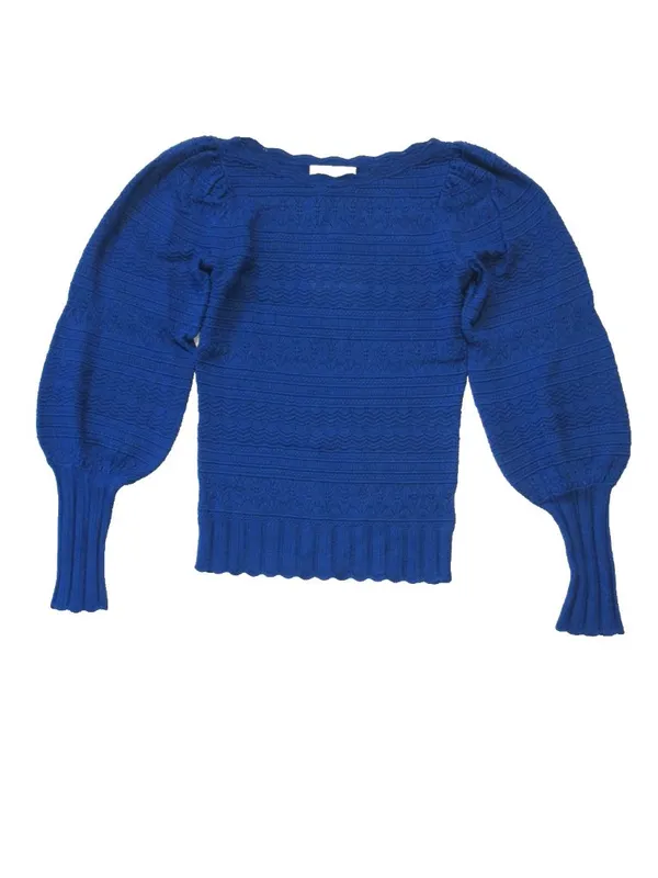 NWT La Maille Sezane Roma in Horizon Blue Textured Pointelle Knit Sweater Top XS - Image 5