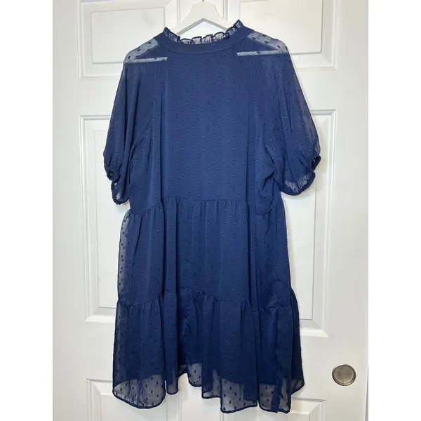 CeCe‎ V-Neck Swiss Dot Short Sleeve Baby Doll Dress XL - Image 3