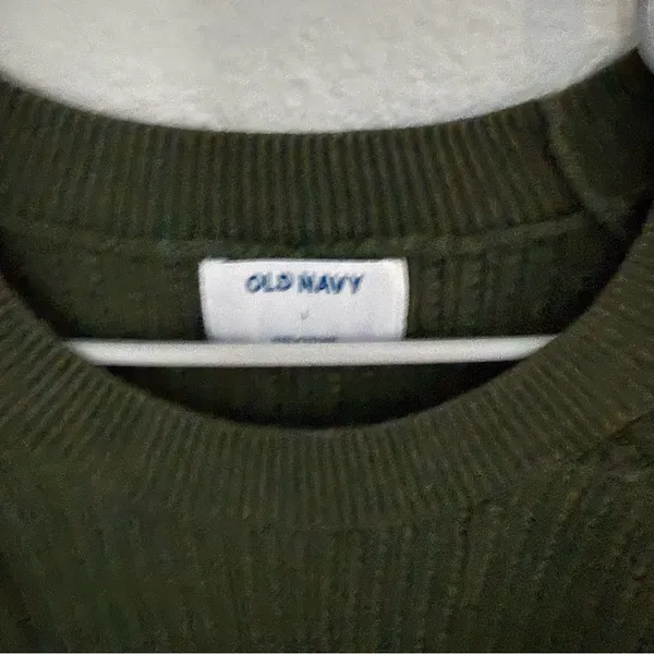 Old Navy Green & Cream Stripe Crewneck Sweater Large - Image 3