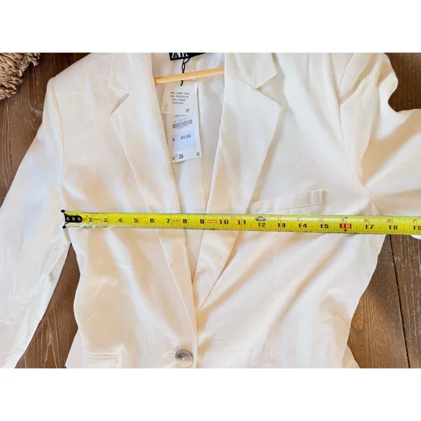 Zara‎ Linen Blend Blazer Women Cream Large 9929/225/712 New With Tags - Image 6
